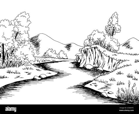 River graphic black white landscape sketch illustration vector Stock ...