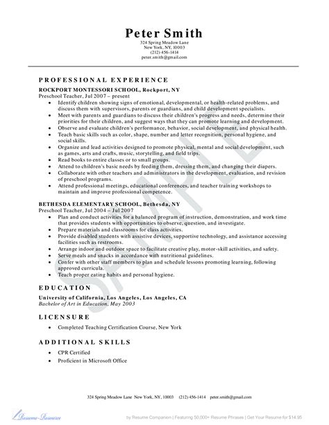 Sample Montessori Preschool Teacher Resume | Templates at ...