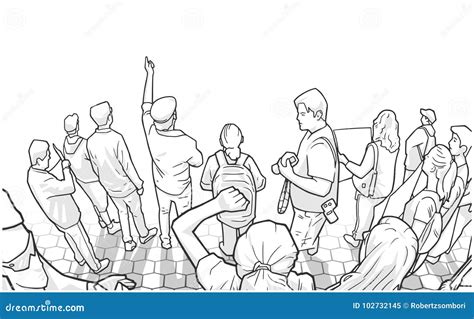 Illustration of Group of Demonstrators Protesting in Perspective Stock ...