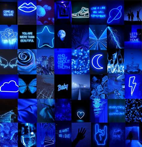 Neon Blue Aesthetic Photo Wall Collage Kit | Etsy