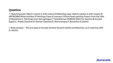 SOLVED: Matching type: Match column A with column B A. ARTWORKS 1. Rose ...