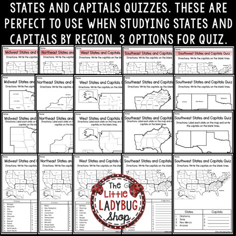 50 US States and Capitals by Region Test / Quiz Regions of The United ...