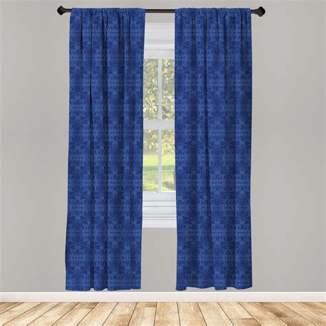 Navy Blue Curtains 2 Panels Set, Antique Baroque Damask Inspired Motifs ...