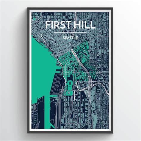 Seattle First Hill Neighbourhood City Map Art Prints - High Quality ...