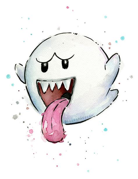 Mario Boo Ghost Watercolor Art Print, Boo Print, Boo Ghost, Mario Fan ...