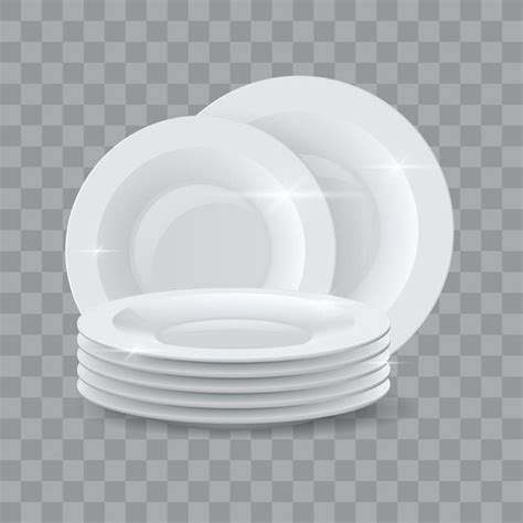 Premium Vector | Washed dishes. Realistic clean dinner plates stack for ...