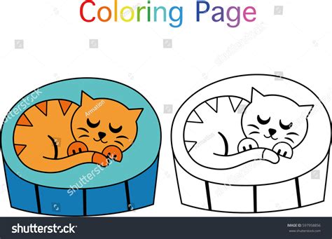 Sleeping Cat Vector Illustration Coloring Book Stock Vector (Royalty ...