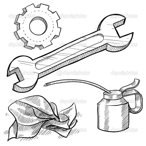 Car mechanics tools | Mechanics sketch, Mechanics drawing, Drawings