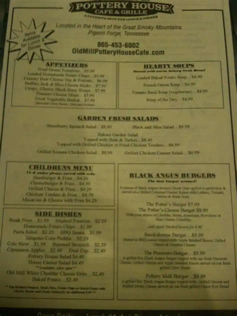 The Old Mill Pottery House Café & Grille Menu - Urbanspoon/Zomato