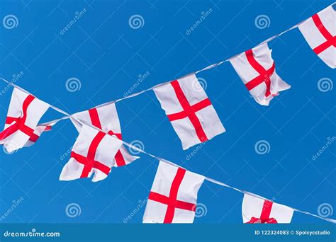 England Flags / Bunting Against Blue Sky. Stock Image - Image of design ...