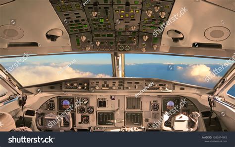 Cockpit Airplane Sunset Sky View Through Stock Photo 1382074562 ...