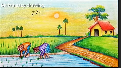 How to draw Rice plantation scenery.Step by step(easy draw) - YouTube