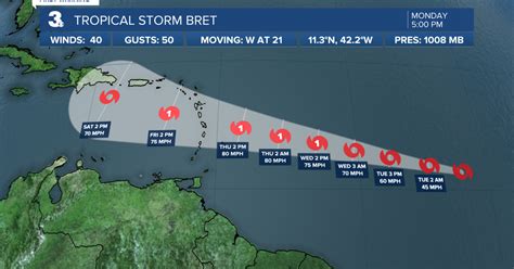 2nd named storm of 2023 Atlantic Hurricane Season: Tropical Storm Bret