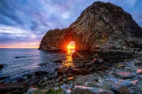 Download Stone Sunset Sunbeam Nature Horizon Ocean Beach Japan Arch HD ...