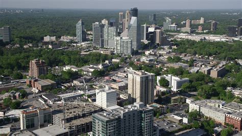 5K stock footage aerial video approaching skyscrapers overlooking ...