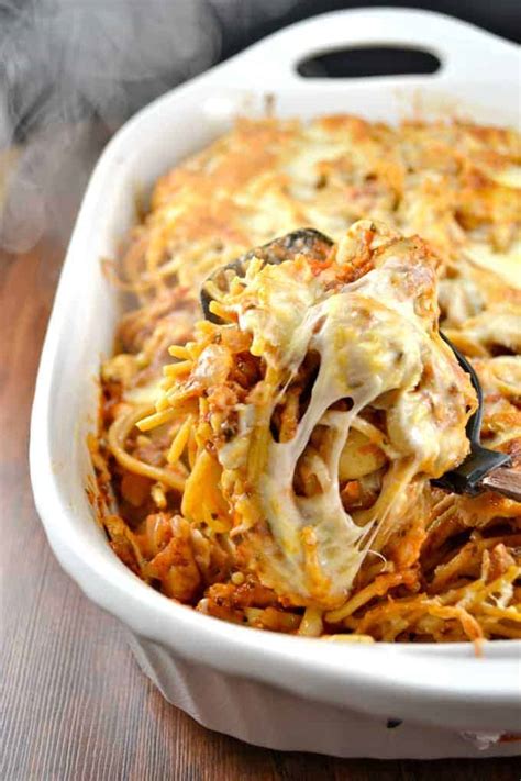 Spicy Vegetarian Baked Spaghetti Recipe - with mushrooms