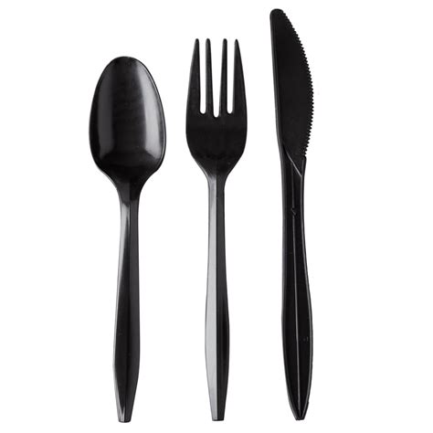 Choice Medium Weight Black Wrapped Plastic Cutlery Set with Knife, Fork ...