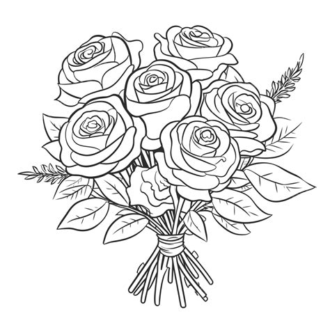 Simple Rose Bouquet Coloring Page Outline Sketch Drawing Vector Rose ...