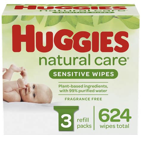 Huggies Natural Care Sensitive Baby Wipes, Unscented, 3 Refill Packs ...