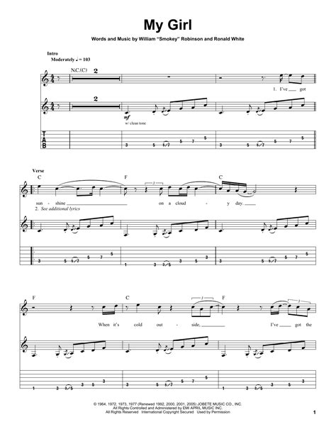 My Girl Guitar Tab by The Temptations (Guitar Tab – 27839)