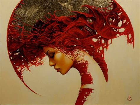 art woman shapes patterns fantasy gothic red portrait painting ...