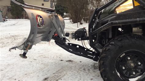 KFi Snow Plow on a Polaris Ranger with Mulit Mount Winch - YouTube