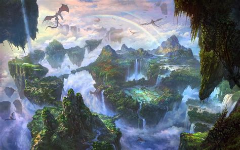 fantasy art, Landscape, Dragon, Rainbows, Waterfall Wallpapers HD ...