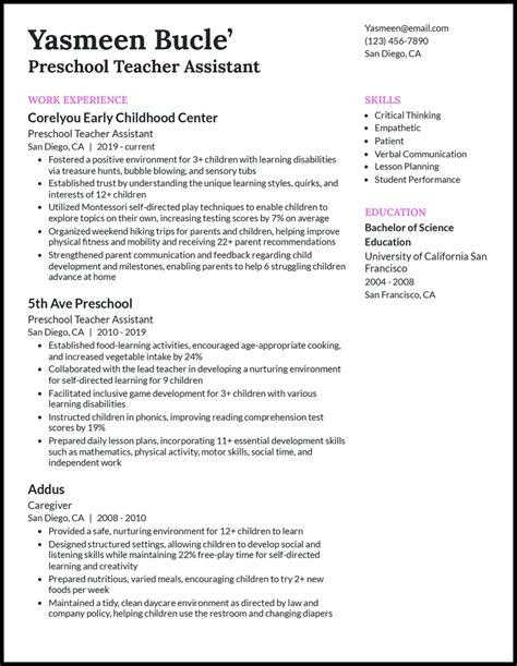 7 Preschool Teacher Resume Examples [& Templates]