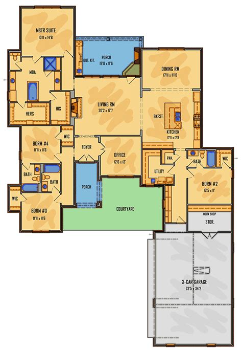 1 Story 4 Bedroom House Floor Plans - floorplans.click