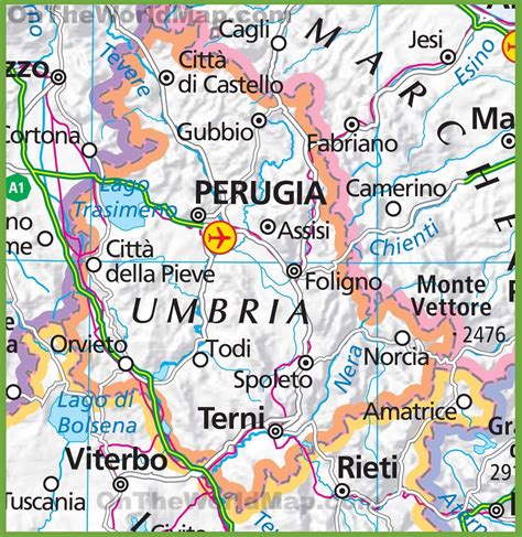 Large map of Umbria - Ontheworldmap.com