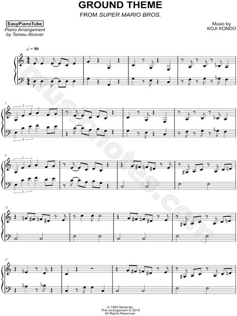 EasyPianoTube "Super Mario Bros: Ground Theme" Sheet Music (Piano Solo ...