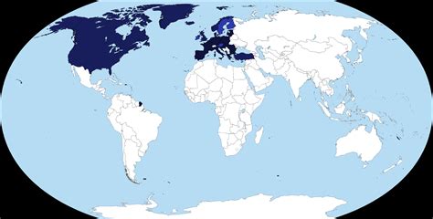 Map of the world depicting the member states of NATO and the EU. [OC ...