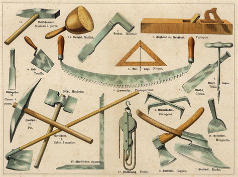 Various Building And Masonry Tools Drawing by Mary Evans Picture ...