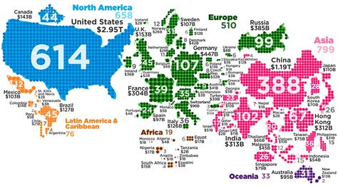 In One Map: How Many Billionaires Are in The World