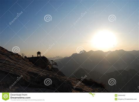 Sunrise in Huashan Mountain with a Pavilion Stock Photo - Image of five ...