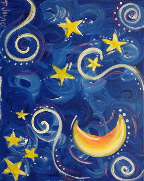 Moon & stars painting | Star painting, Painting, Art painting