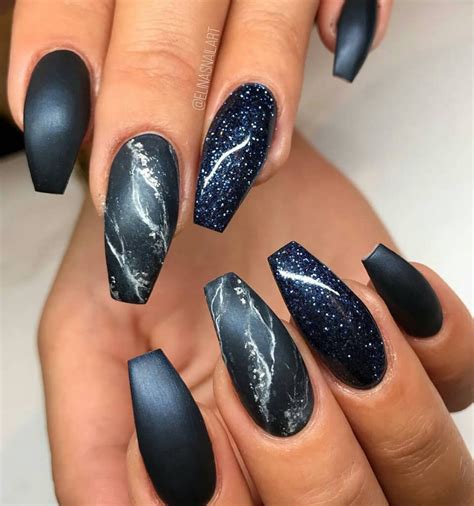 80+ Matte Black Coffin & Almond Nails Design Ideas To Try - Page 51 of ...