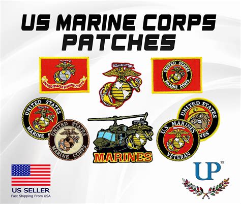 Marine Corps Patches With Iron on and Velcro Fastener Backing, USMC ...