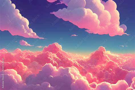 Gorgeous pink clouds lit by the sun. Stock Illustration | Adobe Stock