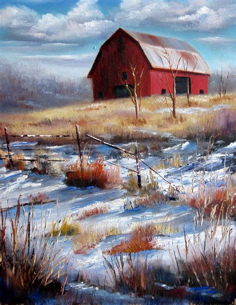 Davis Galleries Landscape Art: Michigan Barn In Snow