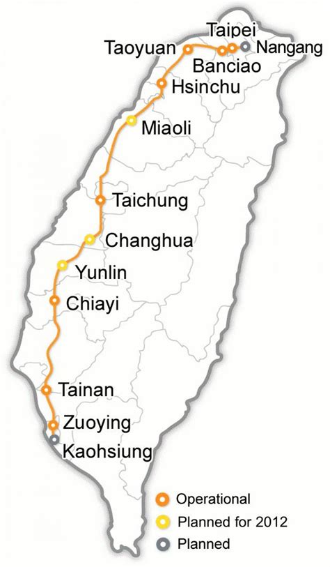 Taiwan high speed rail station map - Taiwan bullet train map (Eastern ...