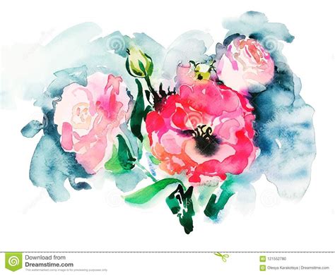 Handmade Watercolor Painting of Pink Roses, Beautiful Artwork Stock ...