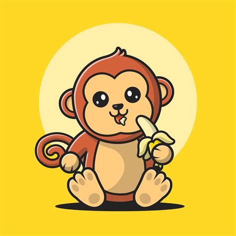 Cute Monkey Eating Banana Cartoon Vector Icon Illustration. Animal Food ...