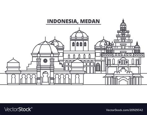 Indonesia medan line skyline Royalty Free Vector Image