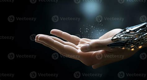 AI generated close-up of AI robot hand, AI robot hand on technology ...