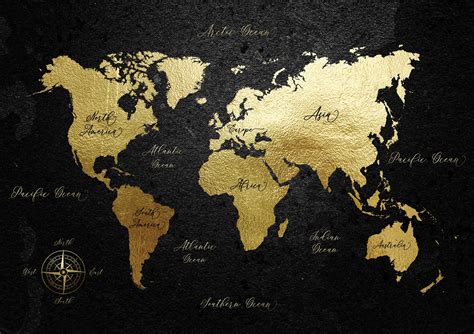 Black and Gold World Map Wall Art Wallpaper - Wall Mural | Happywall