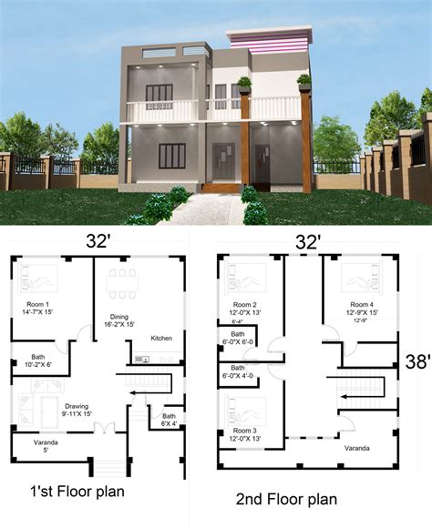 Simple 2 Storey House Design with Floor Plan | 32'x40' 4-Bedroom