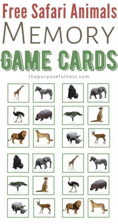 Free Printable Safari Animal Matching Cards - The Purposeful Nest