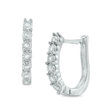 1/10 CT. T.W. Diamond Hoop Earrings in Sterling Silver | Online ...