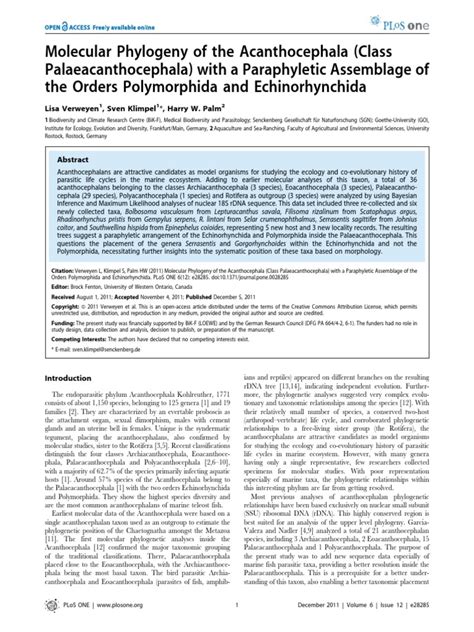 Molecular Phylogeny of The Acanthocephala (Class PDF | PDF ...